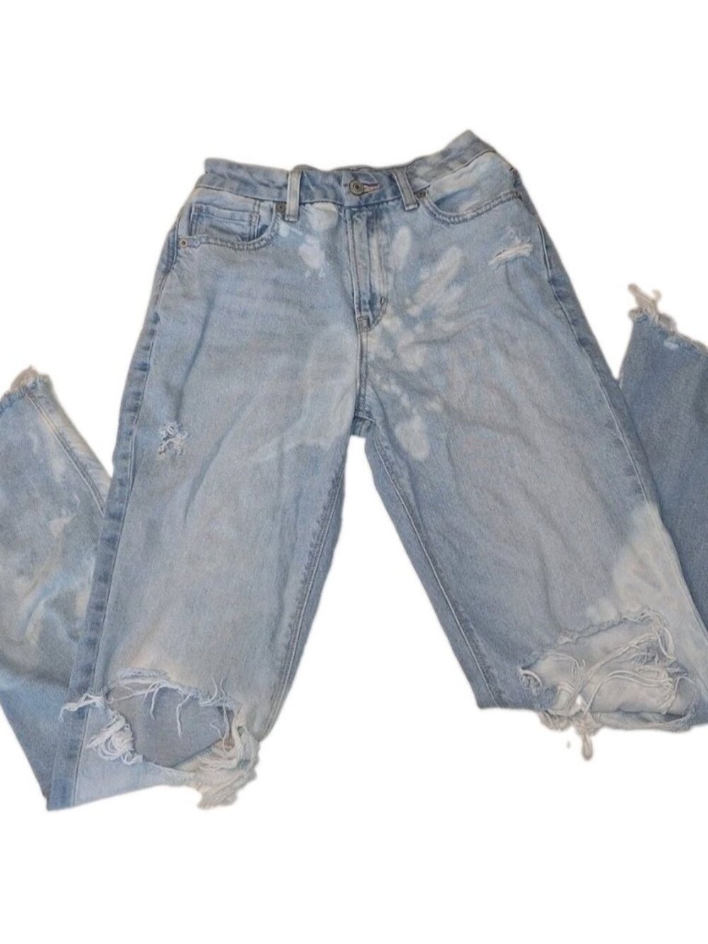 American Eagle Womens Size 2 Blue Curvy Mom Jeans 26x30 Distressed Custom Bleach